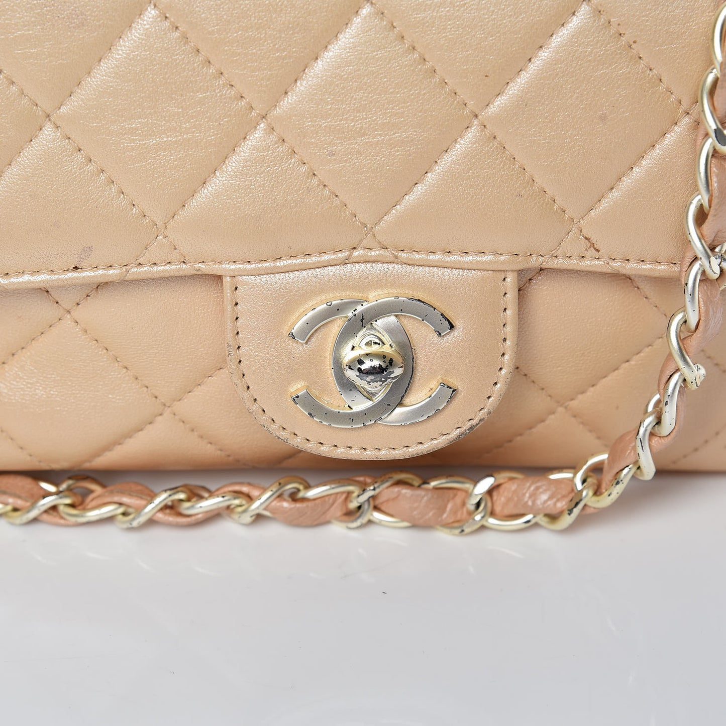 Lambskin Quilted Extra Mini Flap Light Beige