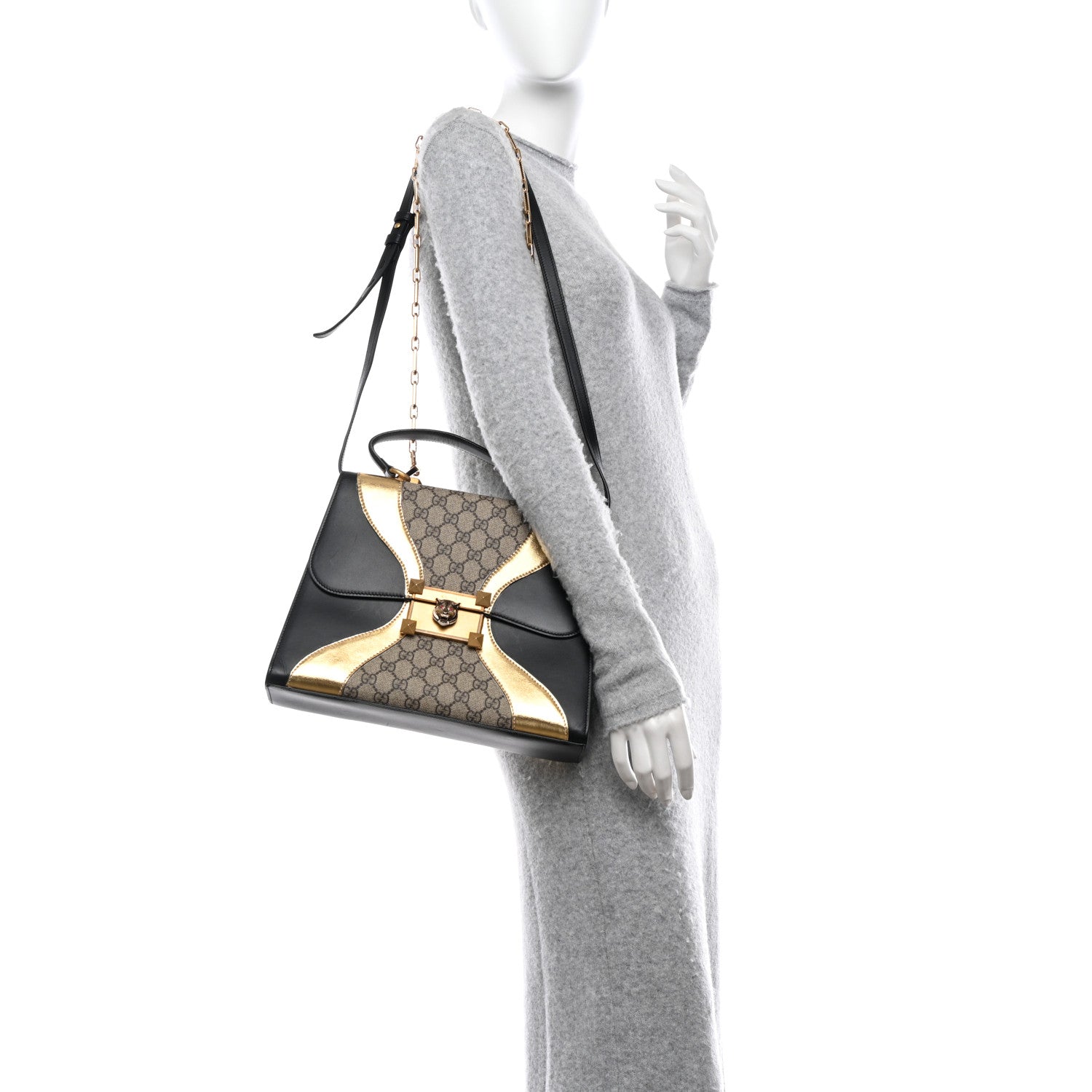 Gucci Nappa GG Supreme Monogram Medium Osiride Top Handle Bag Black Oro Vecchio Beige Ebony 2 of 9