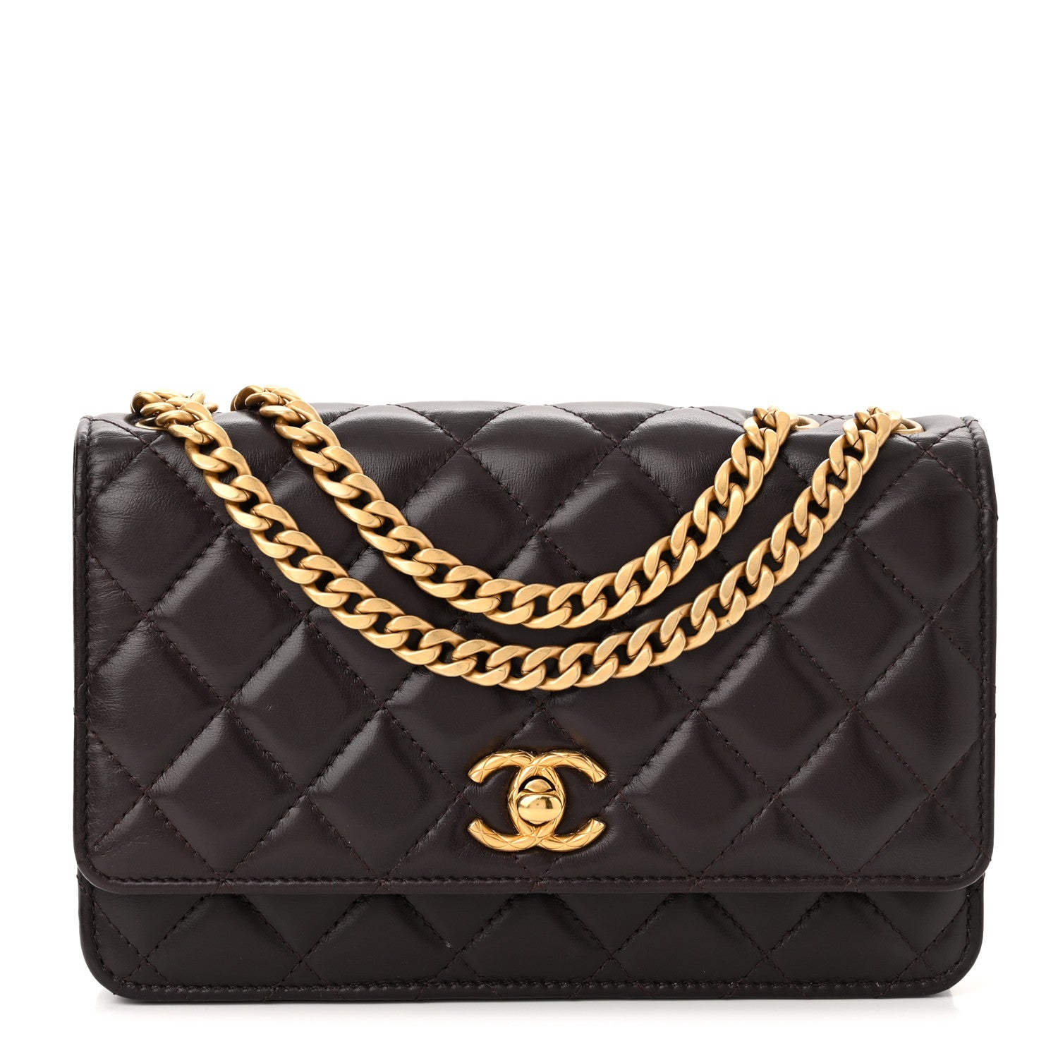 Chanel Lambskin Quilted Pillow Crush Wallet On Chain WOC Dark Brown 1 of 11