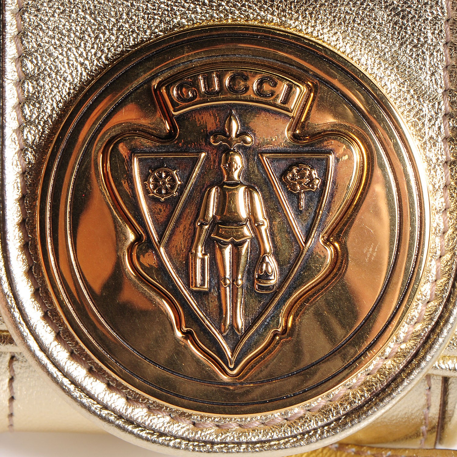 Gucci Leather Papillon Crest Evening Bag Metallic Gold 6 of 8