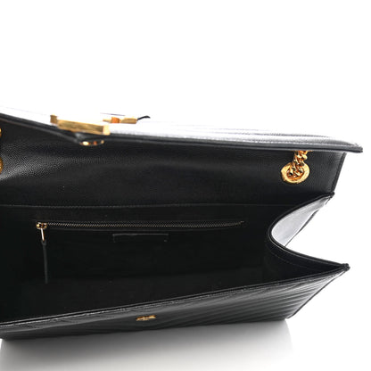 Saint Laurent Grain De Poudre Matelasse Chevron Large Monogram Satchel Black 4 of 4