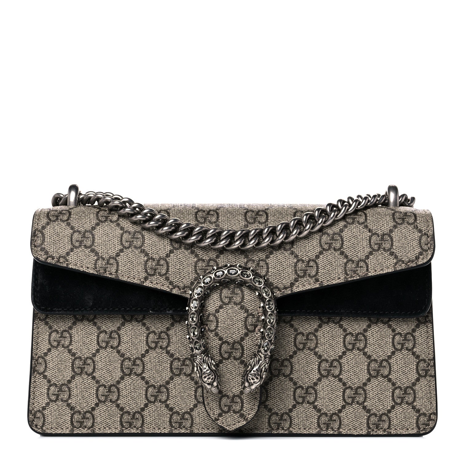 Gucci GG Supreme Monogram Suede Crystal Small Dionysus Shoulder Bag Beige Ebony Black 1 of 17
