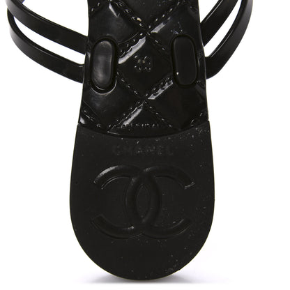 Chanel Jelly Camellia Thong Sandals 39 Black Ivory 8 of 8