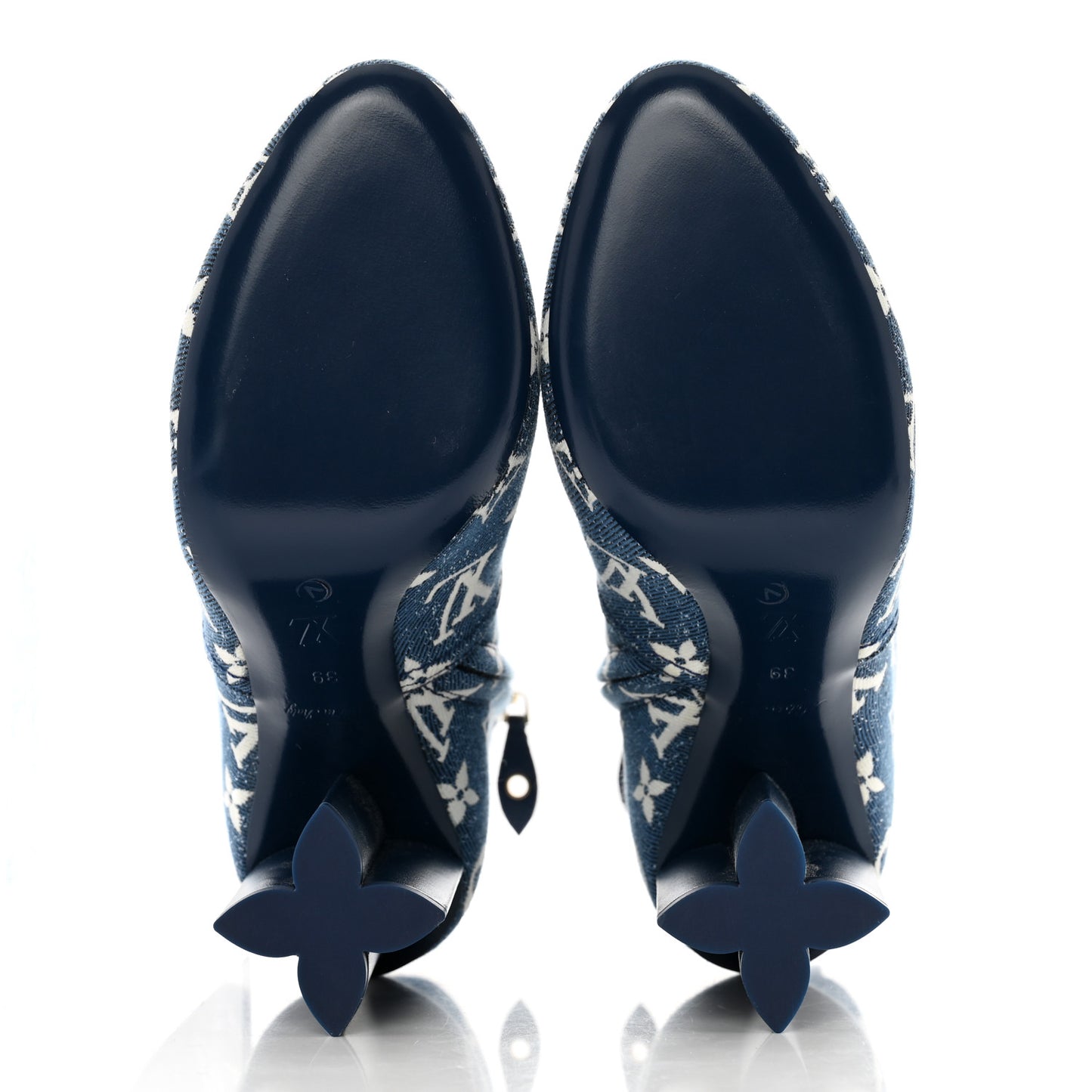 Denim Monogram Silhouette Ankle Boots 39 Navy Blue