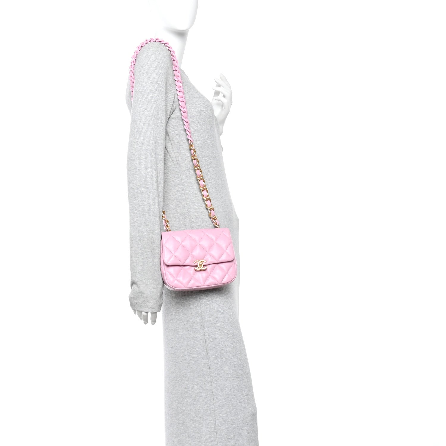Chanel Lambskin Quilted Mini Lacquered Chain Flap Pink 2 of 10