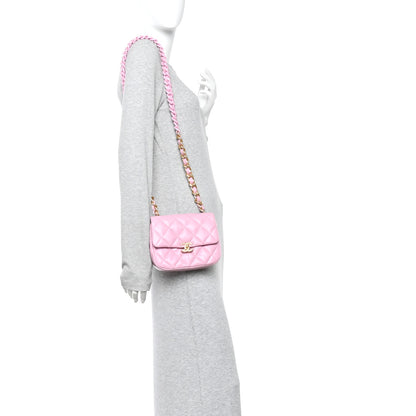 Chanel Lambskin Quilted Mini Lacquered Chain Flap Pink 2 of 10
