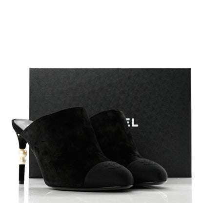 Chanel Suede Grosgrain Cap Toe Pearl Mule 40.5 Black 9 of 9