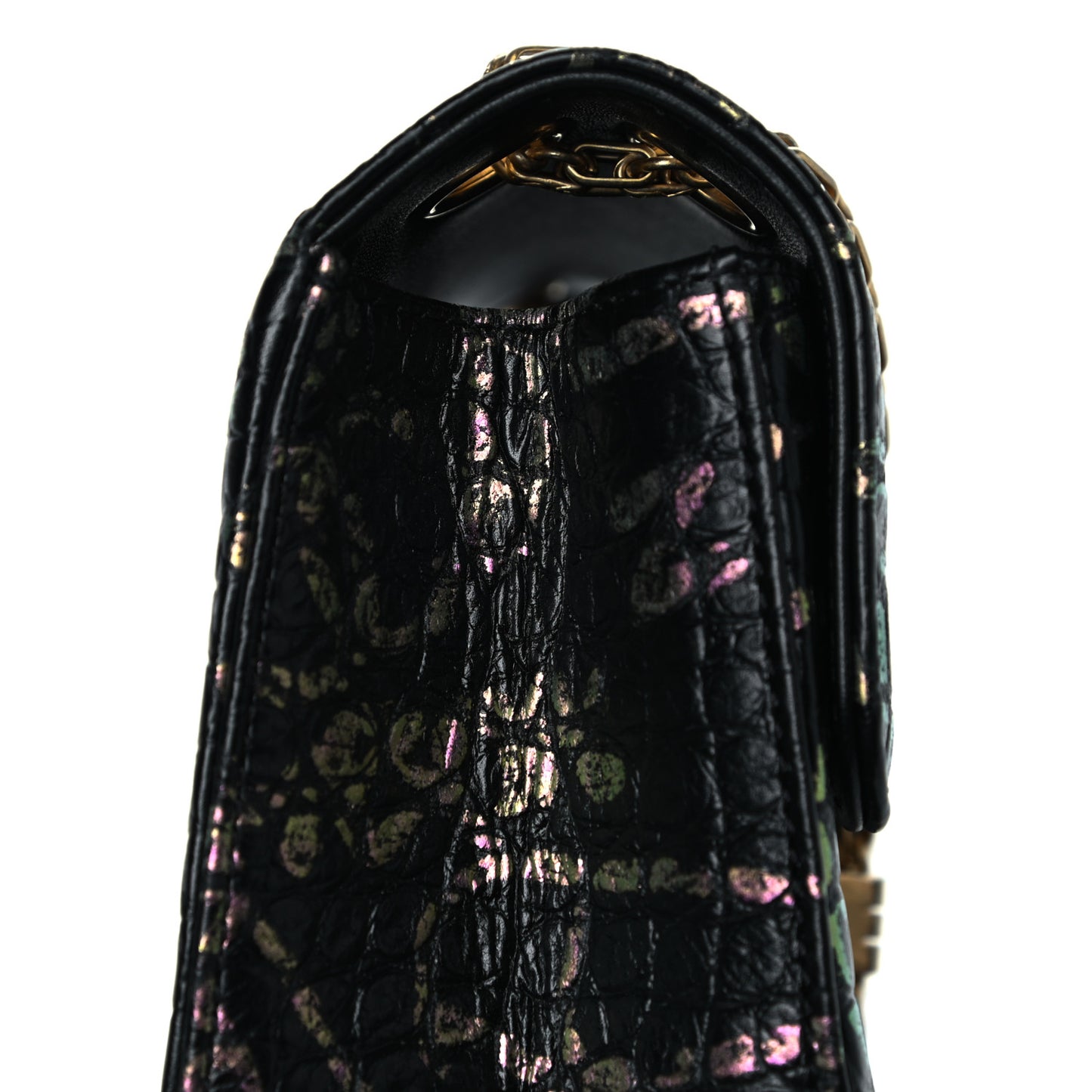 Calfskin Crocodile Embossed Graffiti 2.55 Mini Cocodile Reissue Flap Black Pink