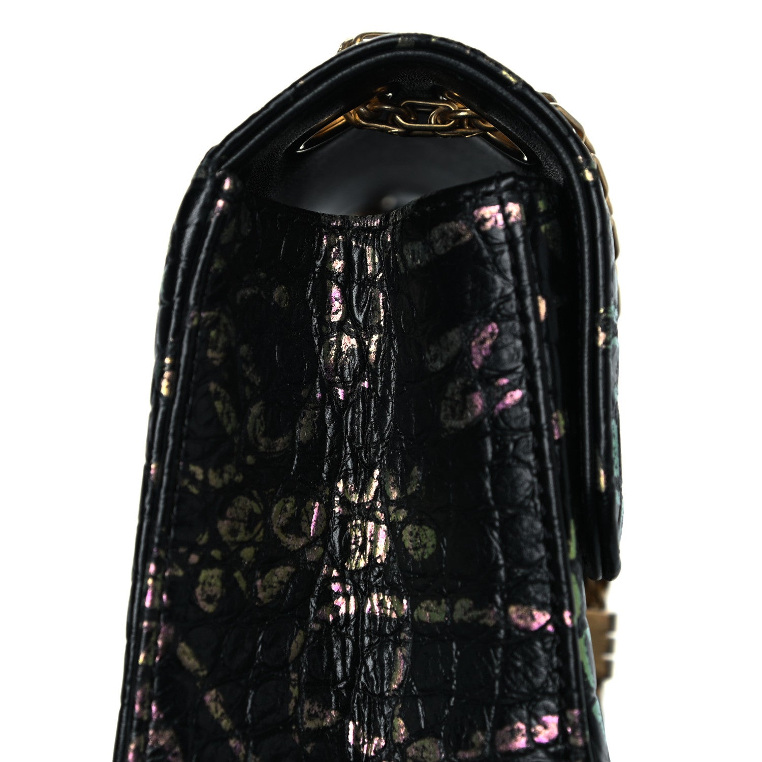 Chanel Calfskin Crocodile Embossed Graffiti 2.55 Mini Cocodile Reissue Flap Black Pink 15 of 17