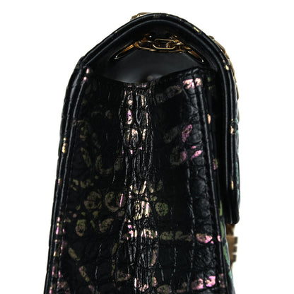 Chanel Calfskin Crocodile Embossed Graffiti 2.55 Mini Cocodile Reissue Flap Black Pink 15 of 17