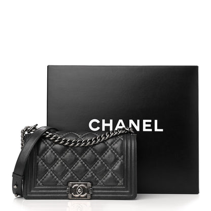 Chanel Iridescent Calfskin Embellished Double Stitch Medium Boy Flap Charcoal 16 of 16