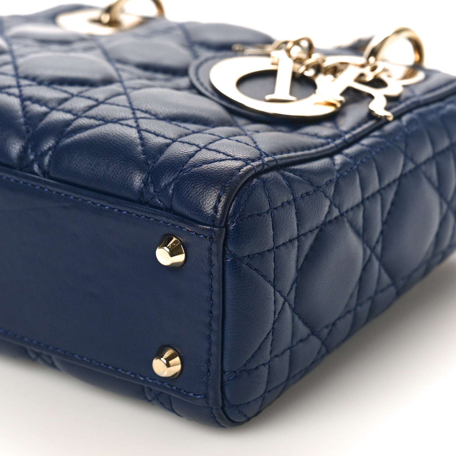 Christian Dior CHRISTIAN DIOR Lambskin Cannage Mini Lady Dior Navy