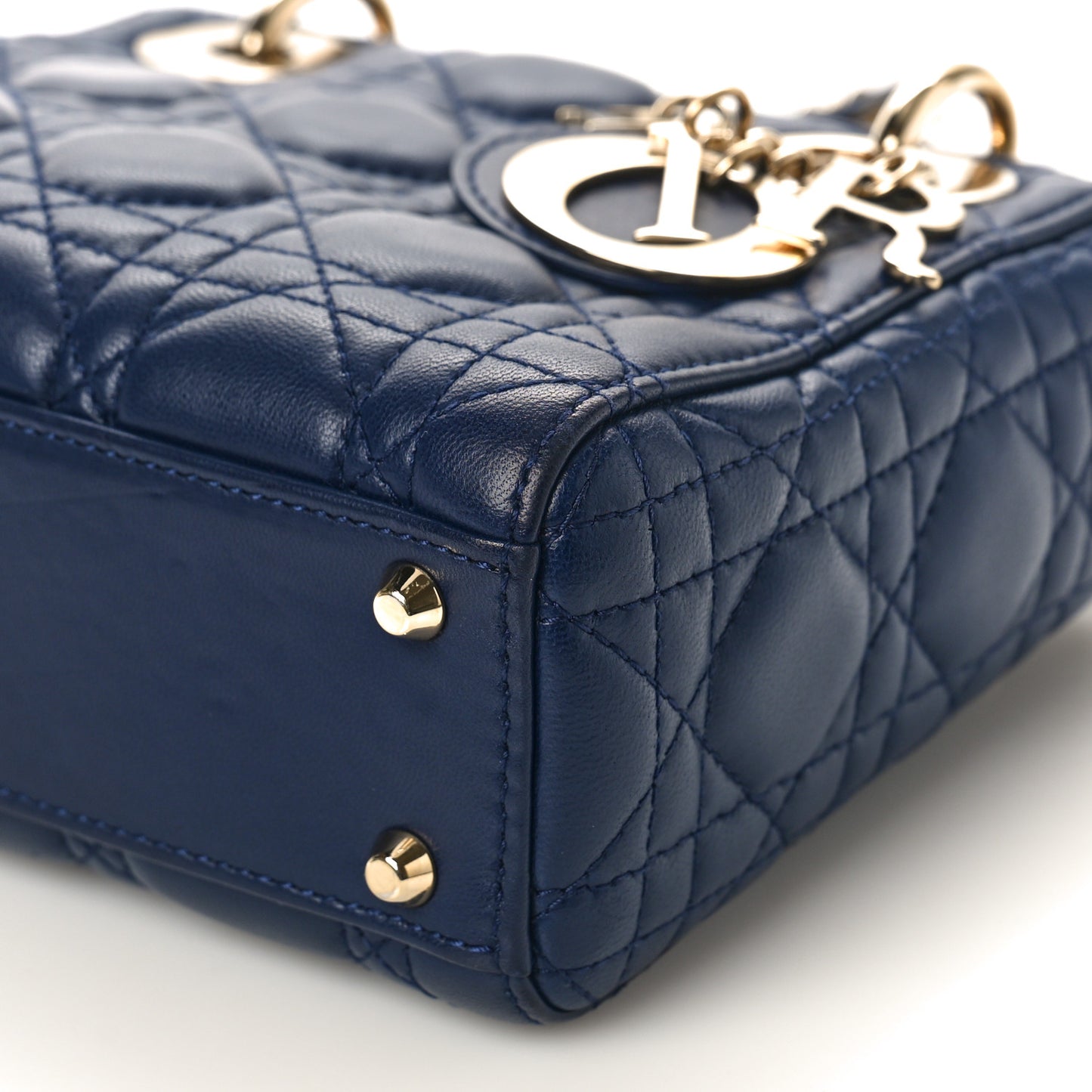 CHRISTIAN DIOR Lambskin Cannage Mini Lady Dior Navy Blue