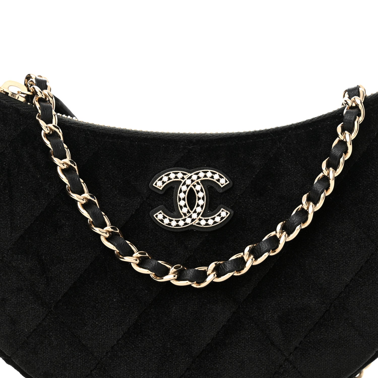 Chanel Velvet Crystal Quilted Chain Hobo Black 9 of 12