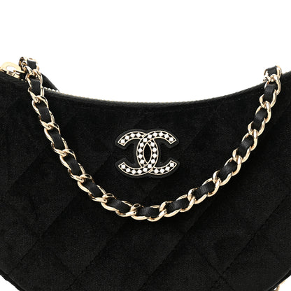 Chanel Velvet Crystal Quilted Chain Hobo Black 9 of 12