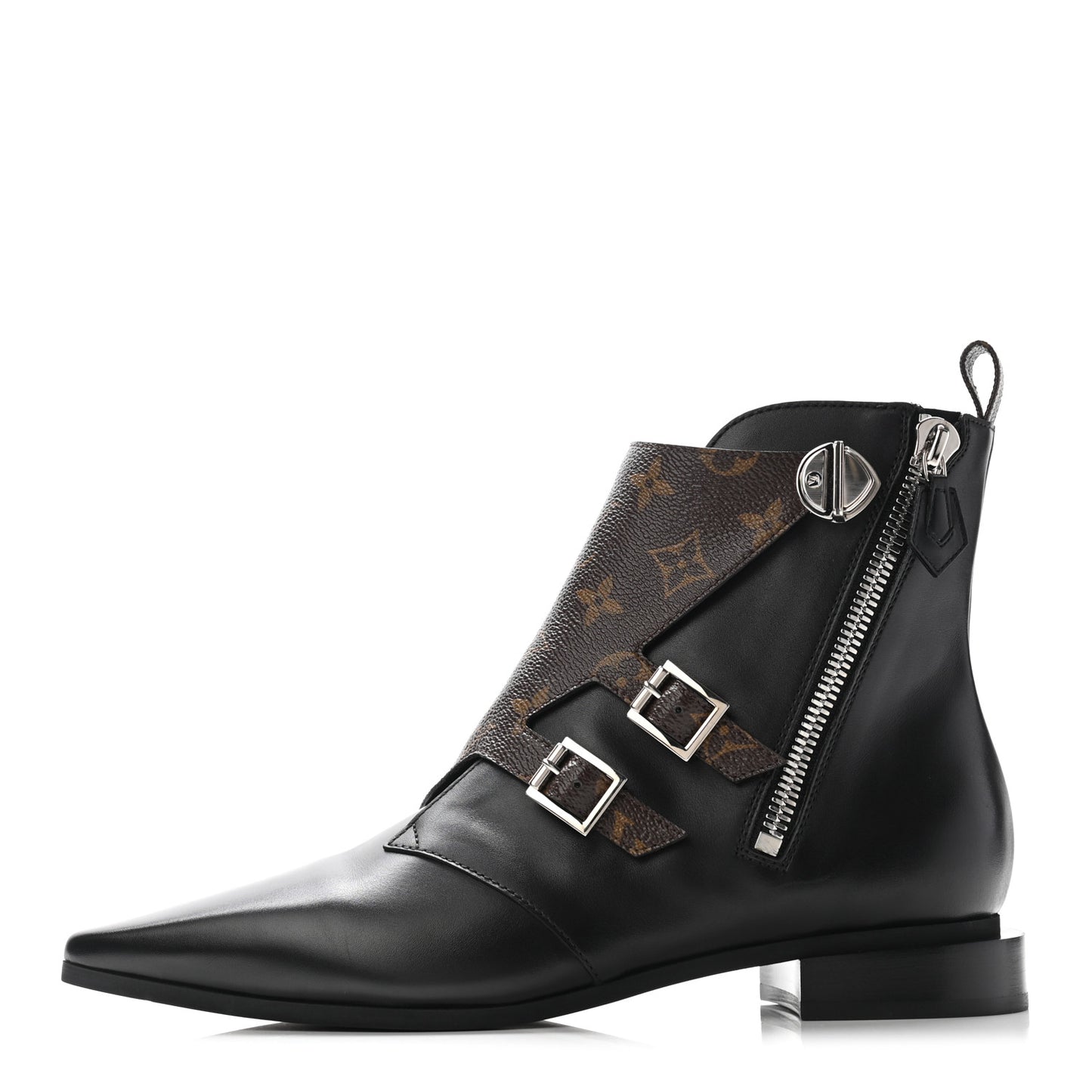 Calfskin Monogram Jumble Flat Ankle Boots 39.5 Black