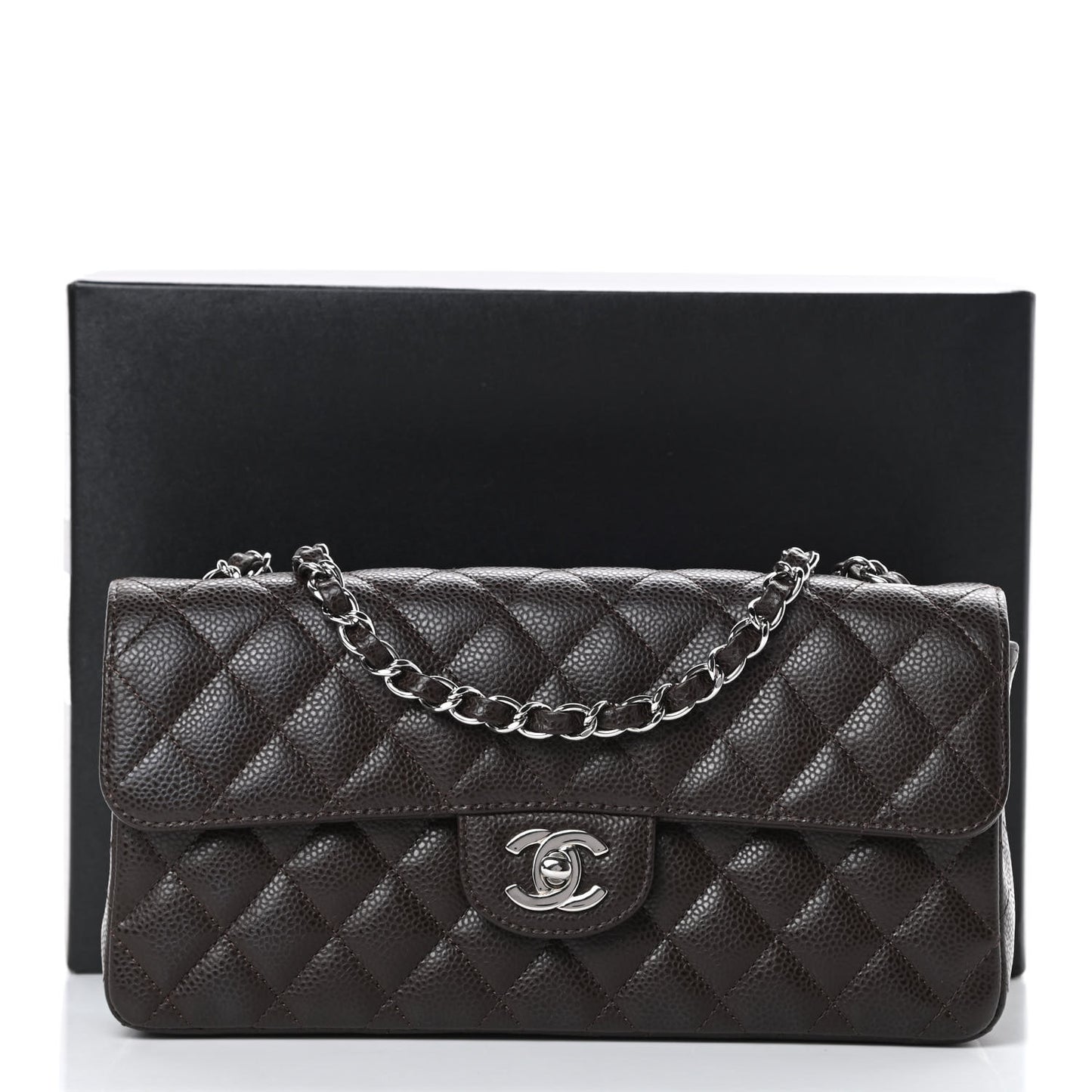 Caviar Quilted East West Flap Dark Brown