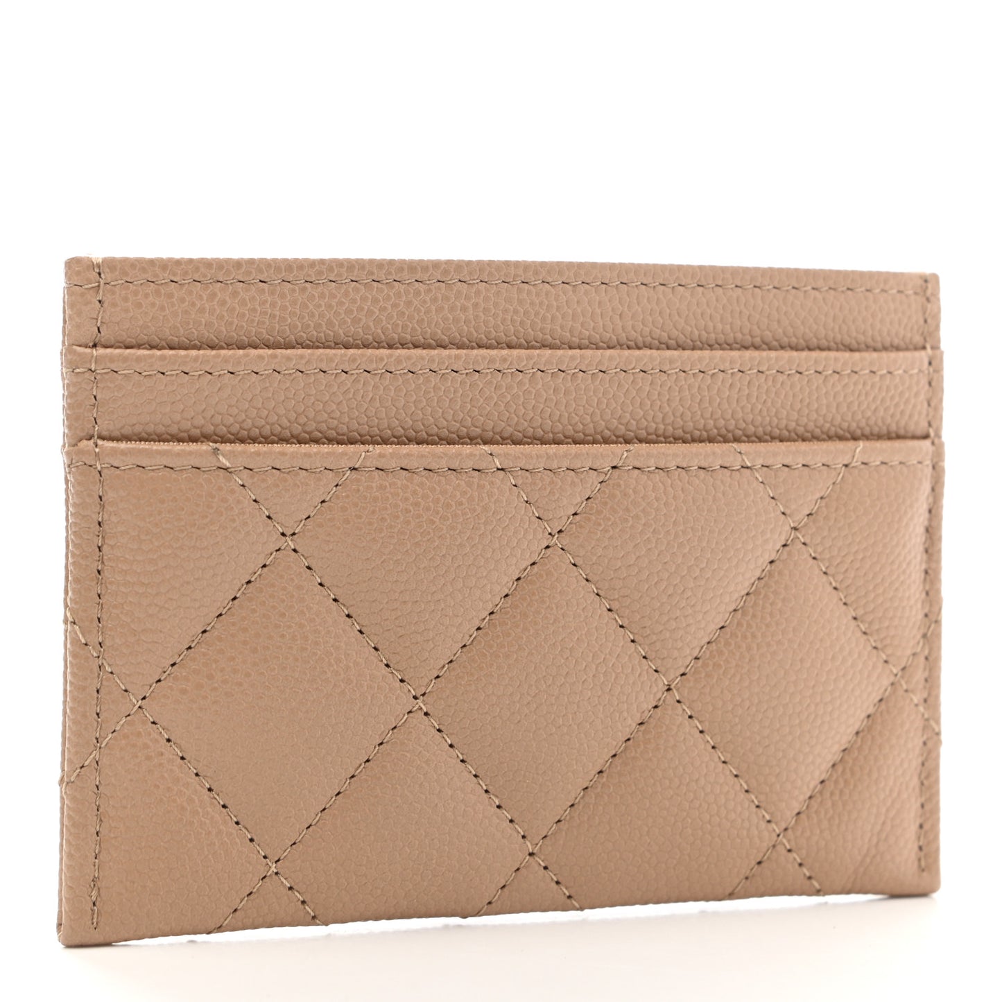 Caviar Quilted Crystal Card Holder Beige