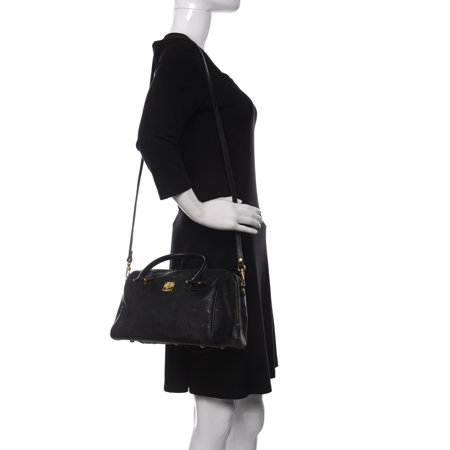 MCM Nylon Monogram Boston Bag Black 2 of 13