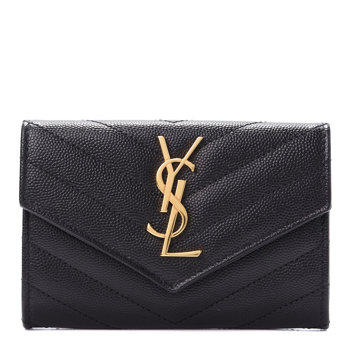 Grain De Poudre Matelasse Chevron Small Monogram Envelope Wallet Black