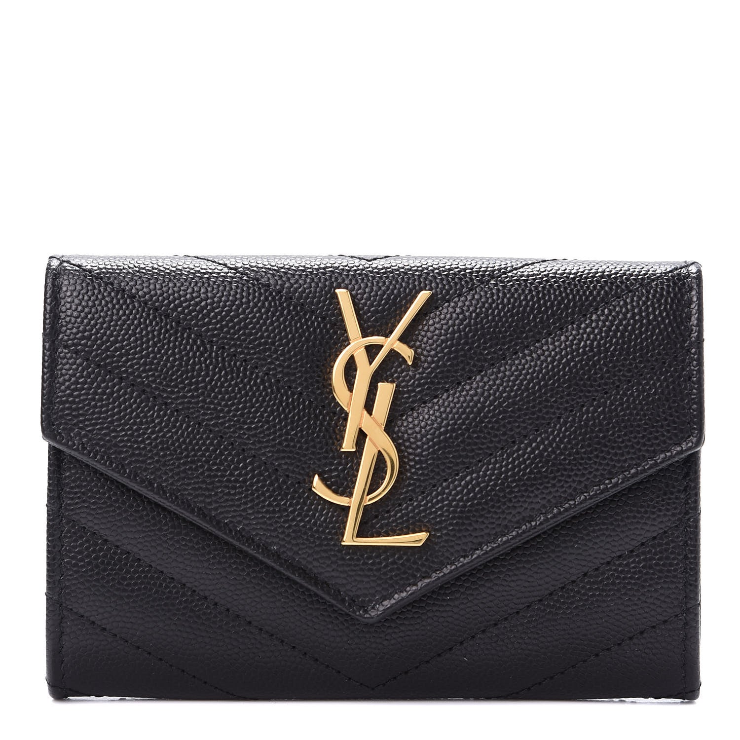 Saint Laurent Grain De Poudre Matelasse Chevron Small Monogram Envelope Wallet Black 1 of 10