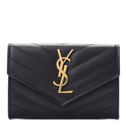 Saint Laurent Grain De Poudre Matelasse Chevron Small Monogram Envelope Wallet Black 1 of 10