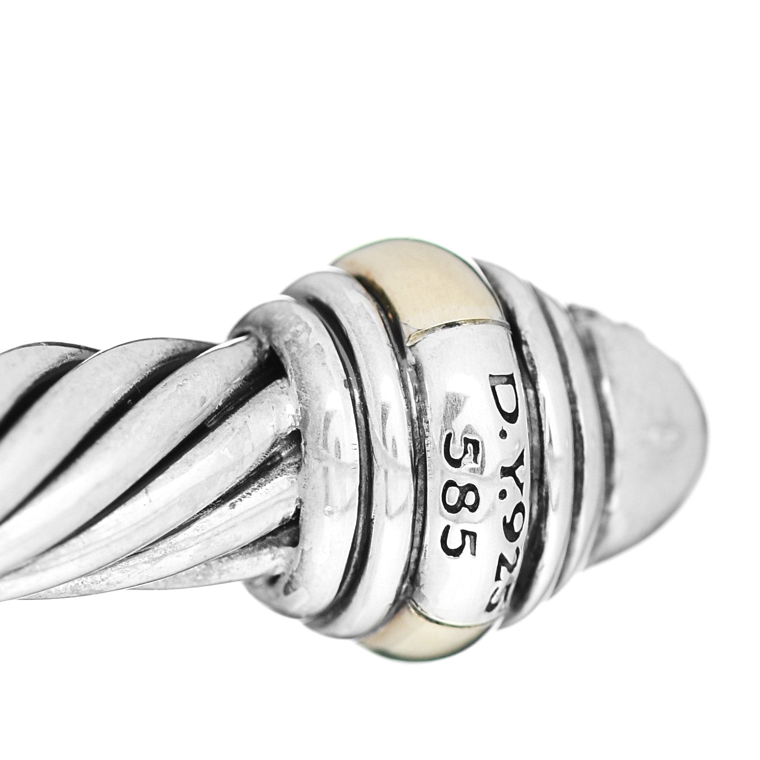David Yurman Sterling Silver 14K Yellow Gold Diamond 5mm Cable Classics Bracelet 4 of 4