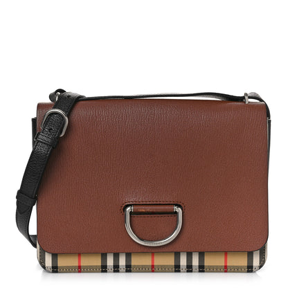 Burberry Goatskin Vintage Check Medium D-Ring Bag Tan Black 1 of 9