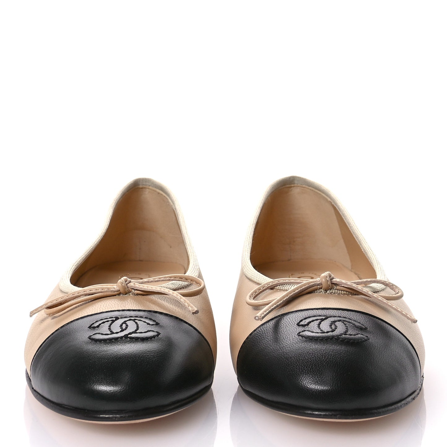 Lambskin Cap Toe CC Ballerina Flats 38.5 Beige Black
