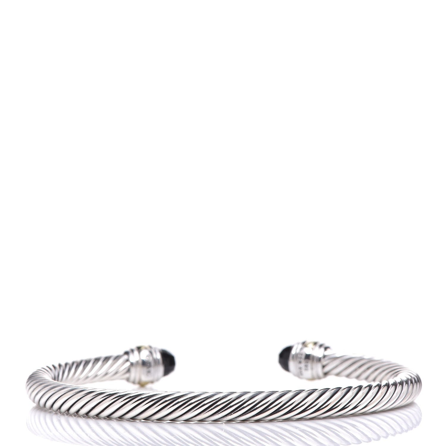 David Yurman Sterling Silver 14K Yellow Gold Black Onyx 5mm Cable Classics Bracelet 3 of 5