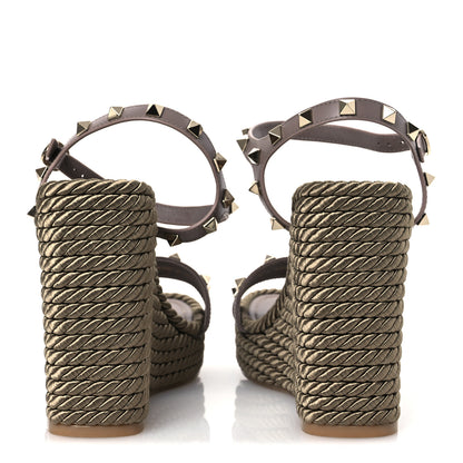 Valentino Garavani Silk Calfskin Rockstud Torchon Espadrille Wedge Sandals 39 Clay 6 of 12