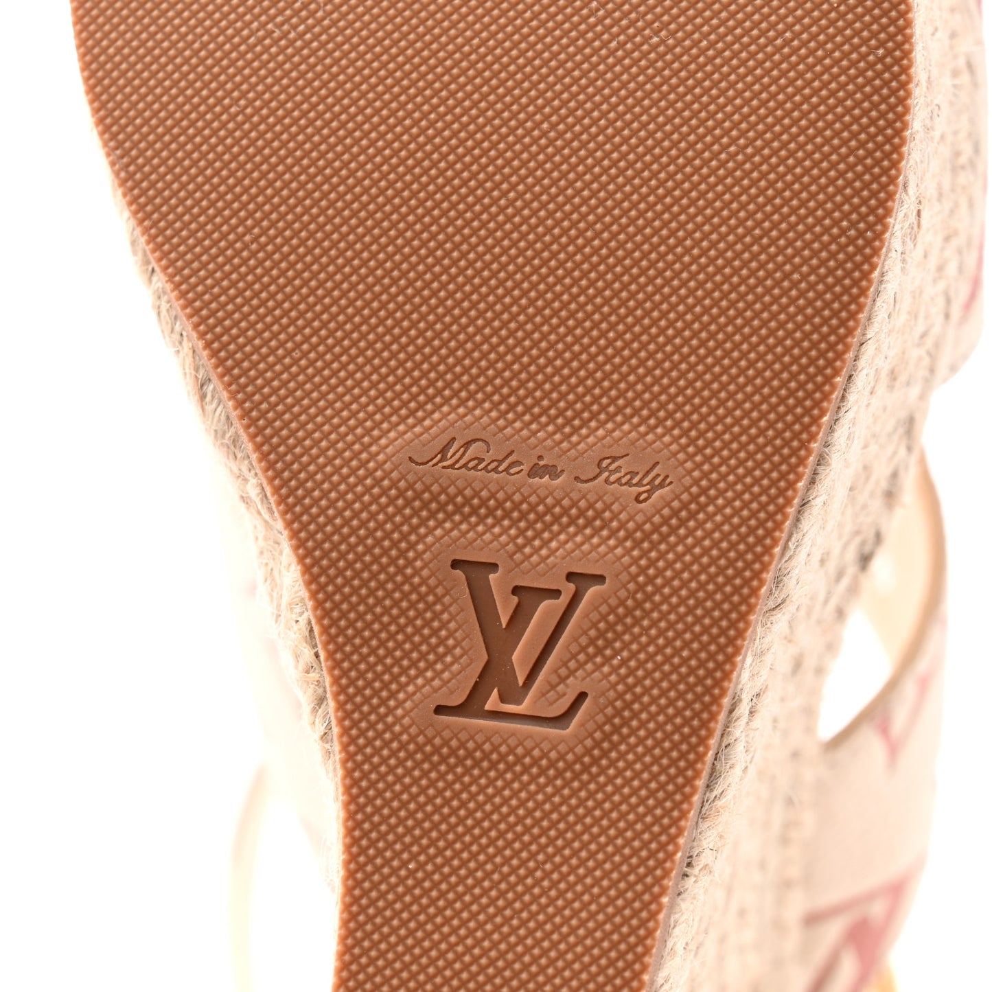 Calfskin Monogram Embossed Espadrille Wedge Sandals 39 Creme Bois De Rose