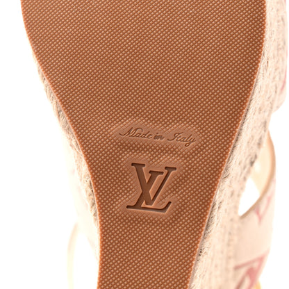 Louis Vuitton Calfskin Monogram Embossed Espadrille Wedge Sandals 39 Creme Bois De Rose 7 of 10
