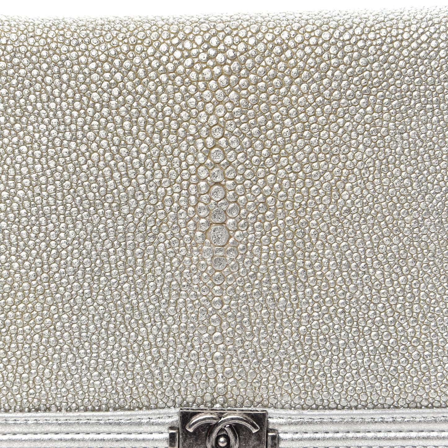 Metallic Galuchat Stingray Lambskin Boy Wallet On Chain WOC Silver