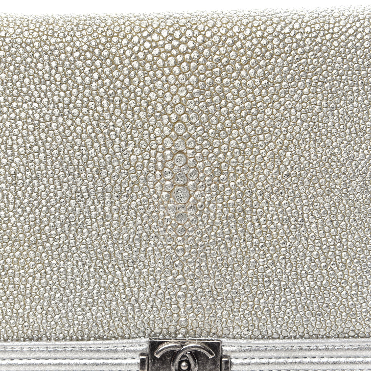 Chanel Metallic Galuchat Stingray Lambskin Boy Wallet On Chain WOC Silver 12 of 14
