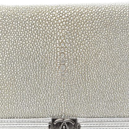 Chanel Metallic Galuchat Stingray Lambskin Boy Wallet On Chain WOC Silver 12 of 14