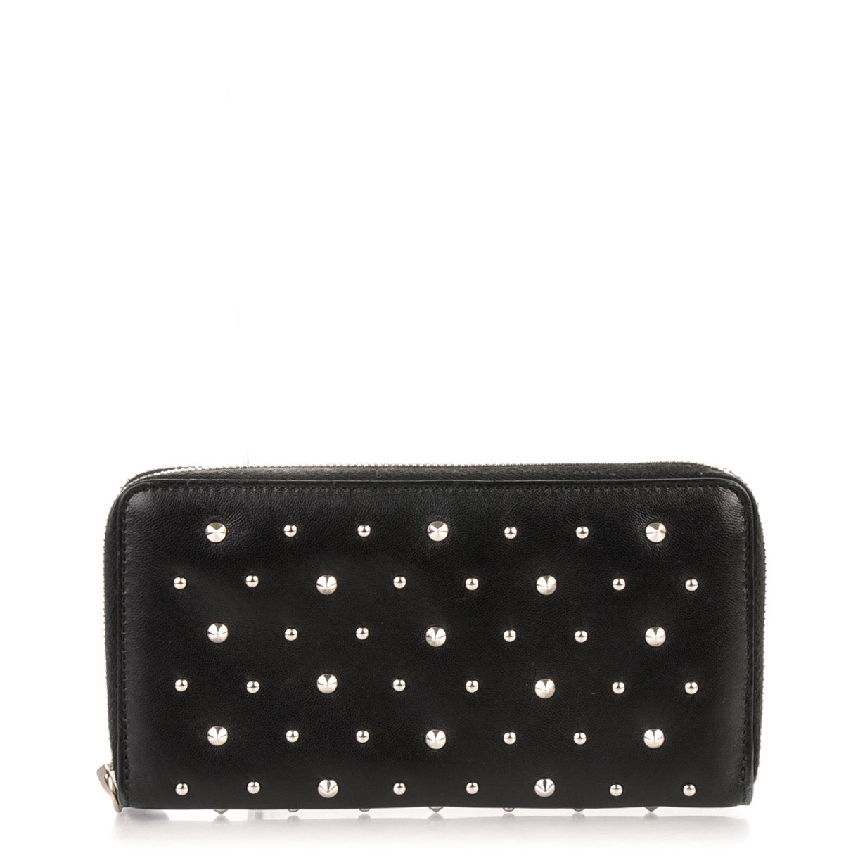 Nappa Studded Skull Zip Around Wallet Black