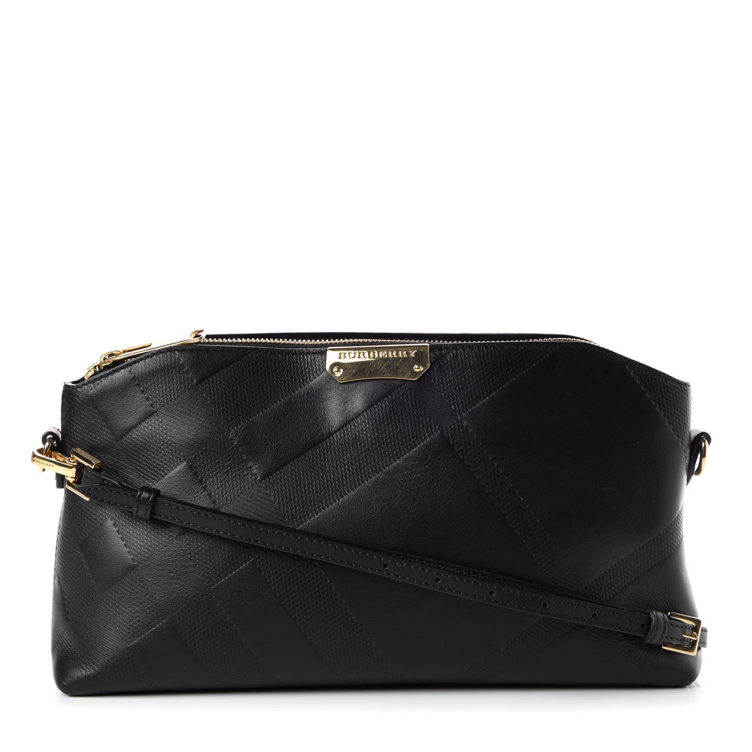 Burberry Calfskin Check Embossed Small Chichester Crossbody Clutch Bag Black 1 of 11