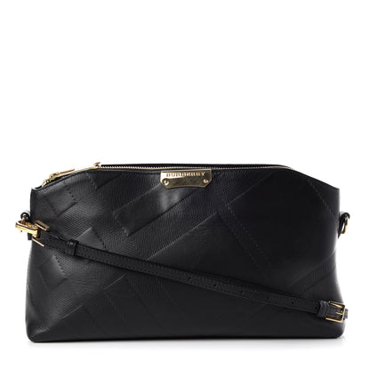 Burberry Calfskin Check Embossed Small Chichester Crossbody Clutch Bag Black 1 of 11