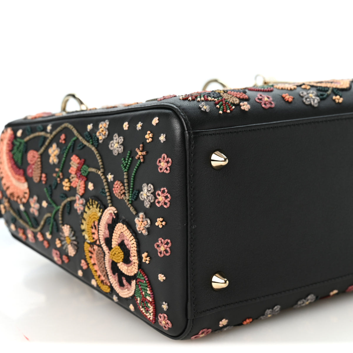 Christian Dior Smooth Calfskin Embroidered Beaded Floral Medium Lady Dior Black Multicolor 9 of 10