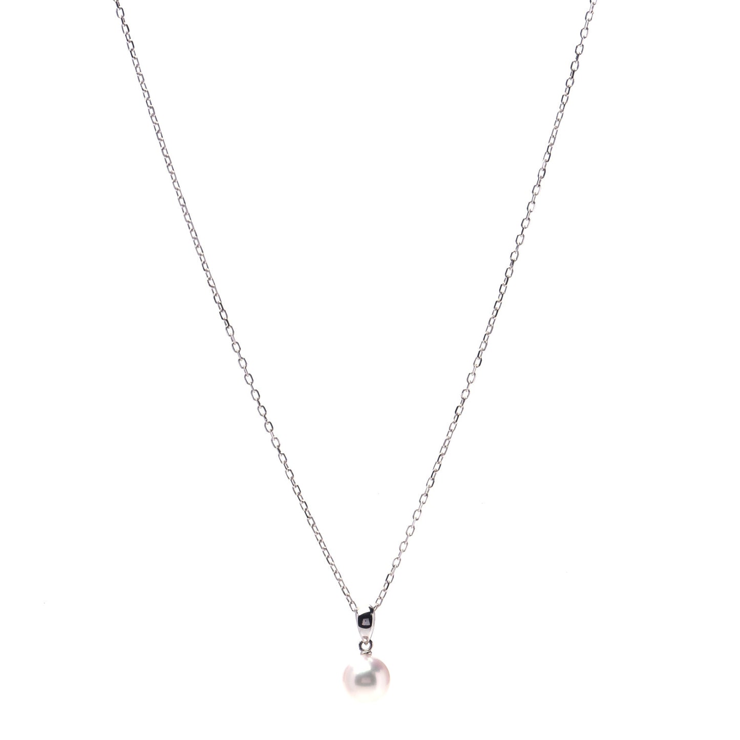 18K White Gold Akoya Pearl 7.5mm Drop Pendant Necklace