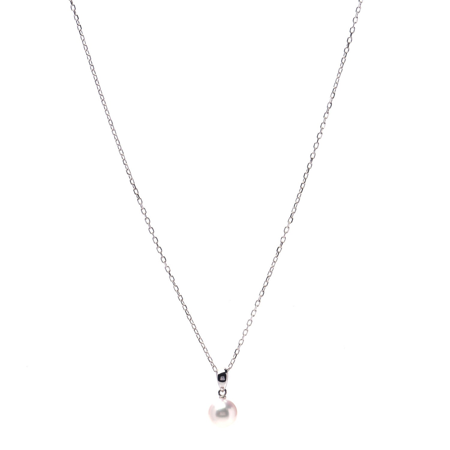 Mikimoto 18K White Gold Akoya Pearl 7.5mm Drop Pendant Necklace 1 of 7
