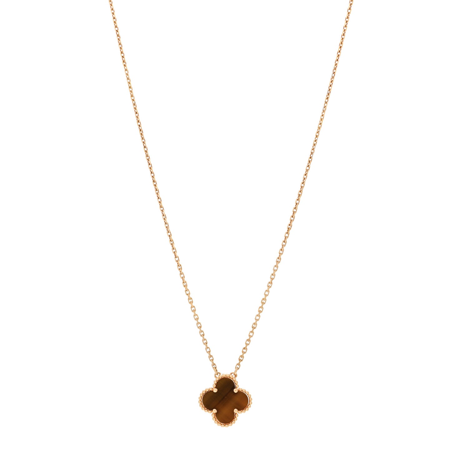 18K Yellow Gold Tiger Eye Vintage Alhambra Pendant Necklace