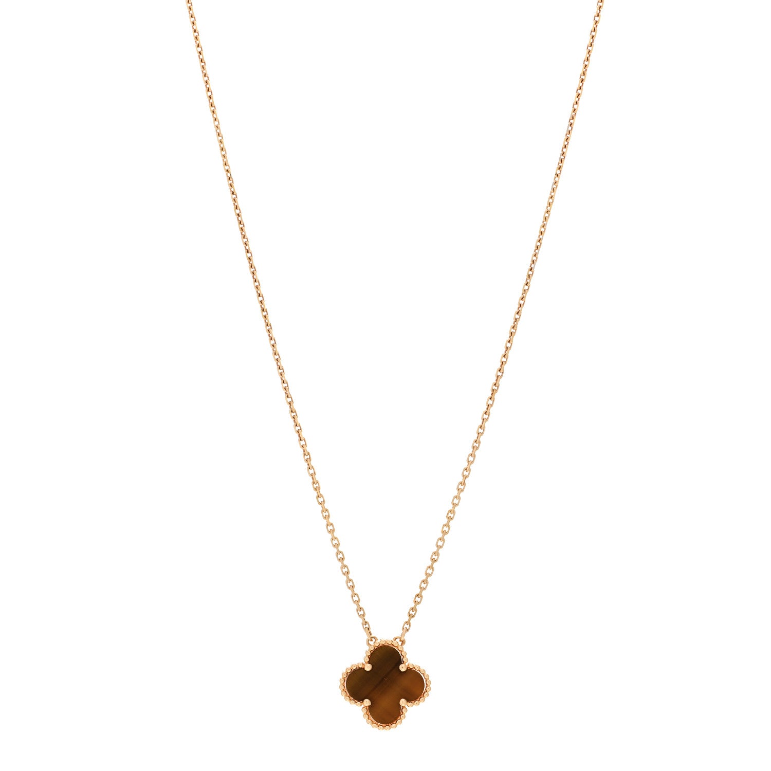 Van Cleef & Arpels 18K Yellow Gold Tiger Eye Vintage Alhambra Pendant Necklace 1 of 6