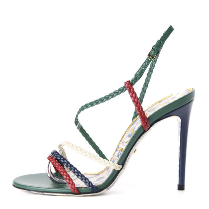 Gucci Malaga Kid Braided Haines High Heel Sandals 38 Emerald 1 of 9