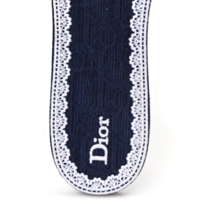 Christian Dior Oblique Embroidered Cotton Lace Dentelle Flat Slide Sandals 39 Navy Blue White 8 of 10