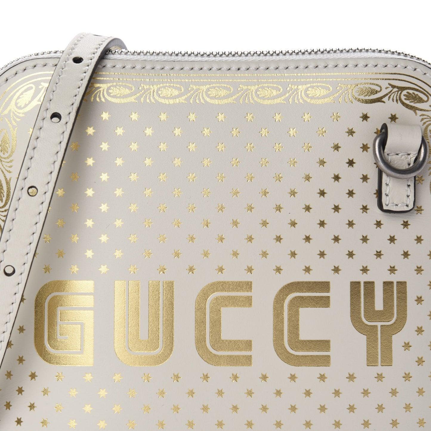 X SEGA Calfskin GUCCY Stars Mini Dome Shoulder Bag Mystic White Gold