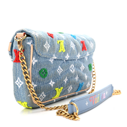 Louis Vuitton Embroidered Monogram Denim New Wave Chain Pochette Blue 3 of 10