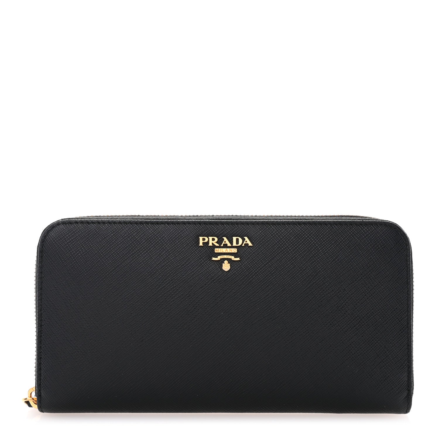 Prada Saffiano Metal Zip Around Wallet Black 1 of 8