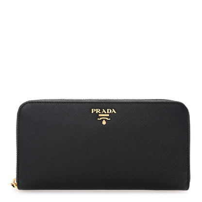 Prada Saffiano Metal Zip Around Wallet Black 1 of 8